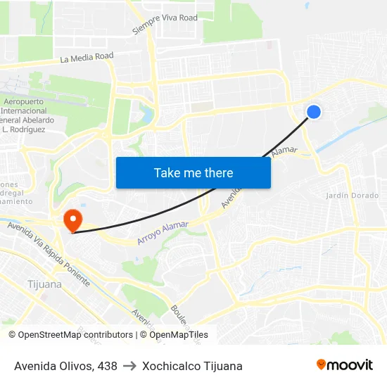 Avenida Olivos, 438 to Xochicalco Tijuana map