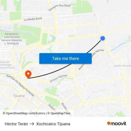 Héctor Terán to Xochicalco Tijuana map