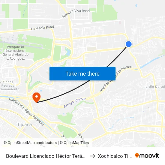Boulevard Licenciado Héctor Terán Terán, Lb to Xochicalco Tijuana map