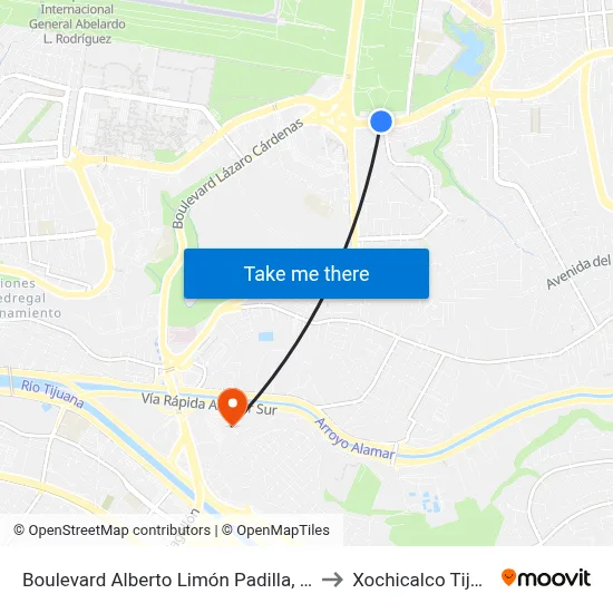 Boulevard Alberto Limón Padilla, 17226 to Xochicalco Tijuana map