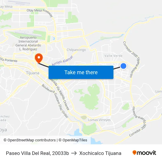 Paseo Villa Del Real, 20033b to Xochicalco Tijuana map