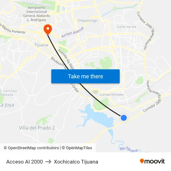 Acceso Al 2000 to Xochicalco Tijuana map