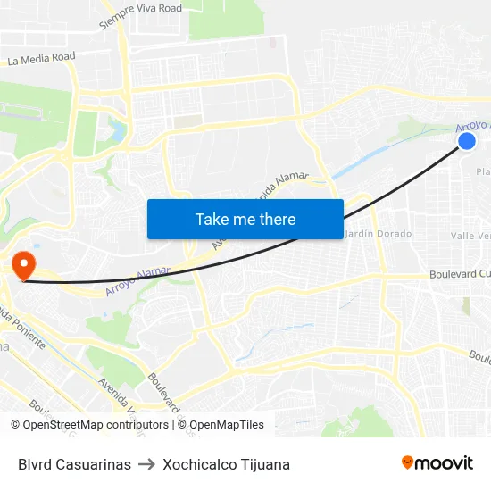 Blvrd Casuarinas to Xochicalco Tijuana map