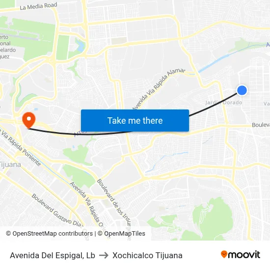 Avenida Del Espigal, Lb to Xochicalco Tijuana map