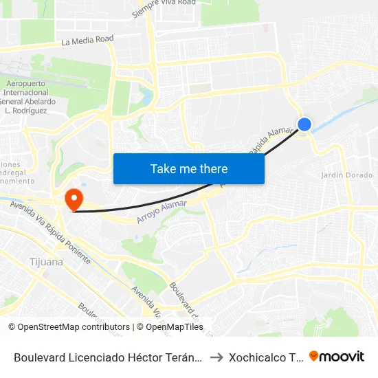 Boulevard Licenciado Héctor Terán Terán, 20627 to Xochicalco Tijuana map