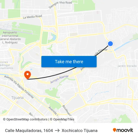 Calle Maquiladoras, 1604 to Xochicalco Tijuana map