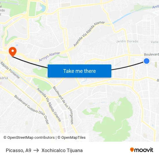 Picasso, A9 to Xochicalco Tijuana map