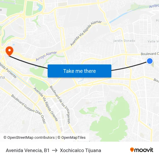 Avenida Venecia, B1 to Xochicalco Tijuana map