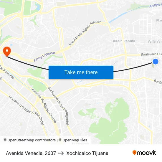 Avenida Venecia, 2607 to Xochicalco Tijuana map