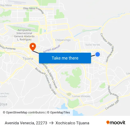 Avenida Venecia, 22273 to Xochicalco Tijuana map