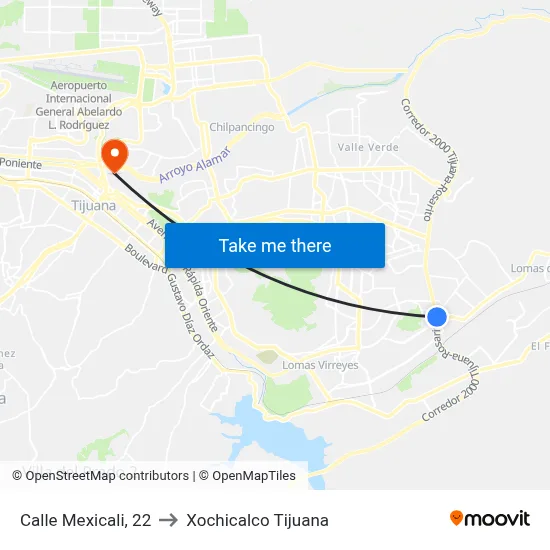 Calle Mexicali, 22 to Xochicalco Tijuana map