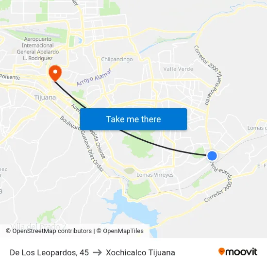 De Los Leopardos, 45 to Xochicalco Tijuana map
