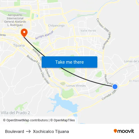 Boulevard to Xochicalco Tijuana map