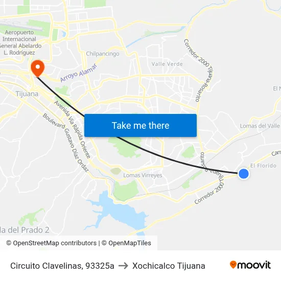 Circuito Clavelinas, 93325a to Xochicalco Tijuana map
