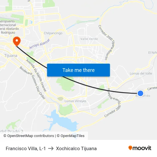 Francisco Villa, L-1 to Xochicalco Tijuana map