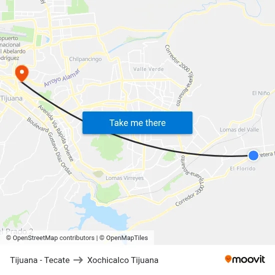 Tijuana - Tecate to Xochicalco Tijuana map