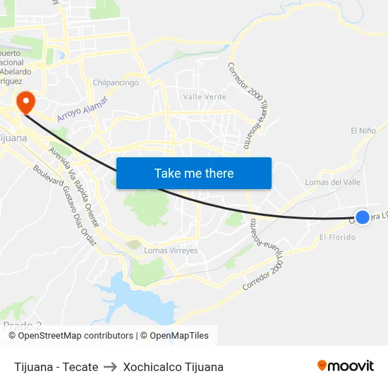 Tijuana - Tecate to Xochicalco Tijuana map