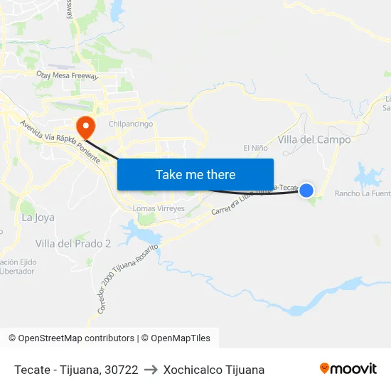 Tecate - Tijuana, 30722 to Xochicalco Tijuana map