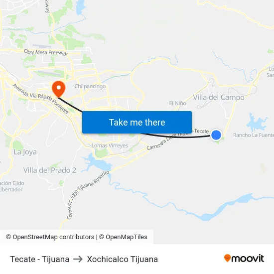 Tecate - Tijuana to Xochicalco Tijuana map
