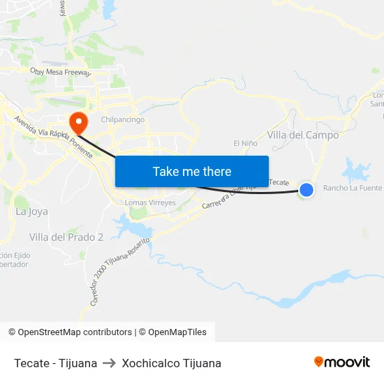 Tecate - Tijuana to Xochicalco Tijuana map