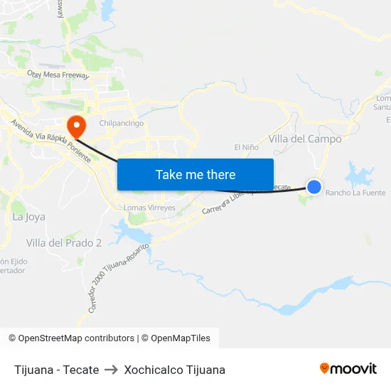Tijuana - Tecate to Xochicalco Tijuana map