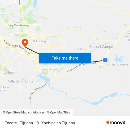 Tecate - Tijuana to Xochicalco Tijuana map