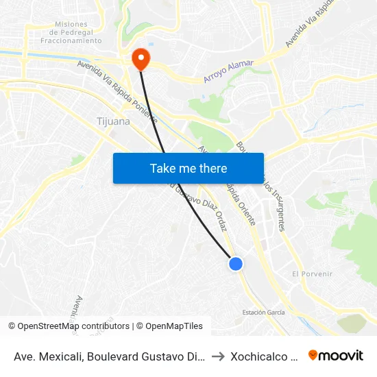 Ave. Mexicali, Boulevard Gustavo Diaz Ordaz, 1415 to Xochicalco Tijuana map