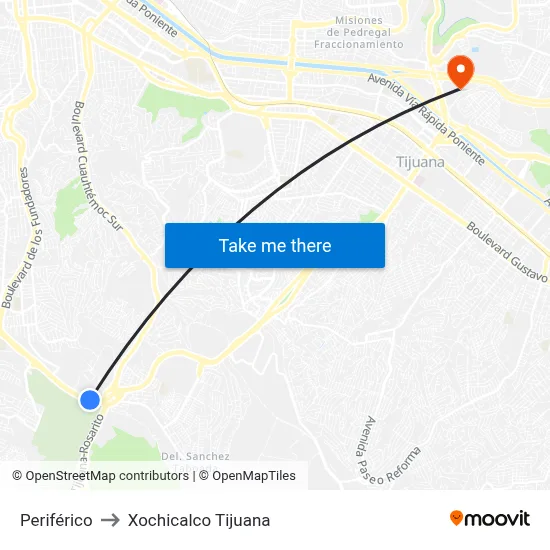 Periférico to Xochicalco Tijuana map