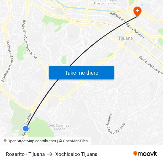 Rosarito - Tijuana to Xochicalco Tijuana map