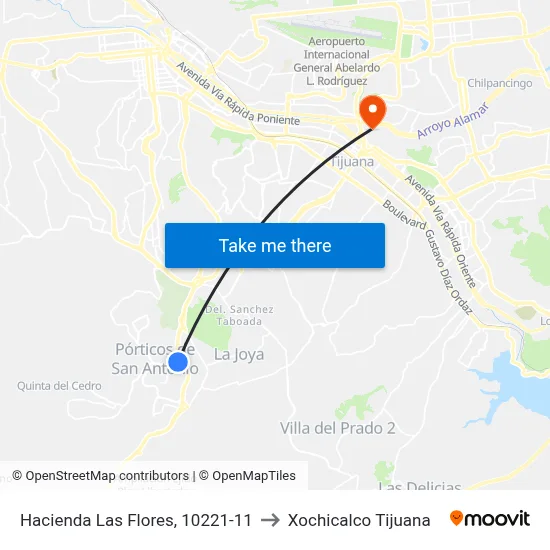 Hacienda Las Flores, 10221-11 to Xochicalco Tijuana map
