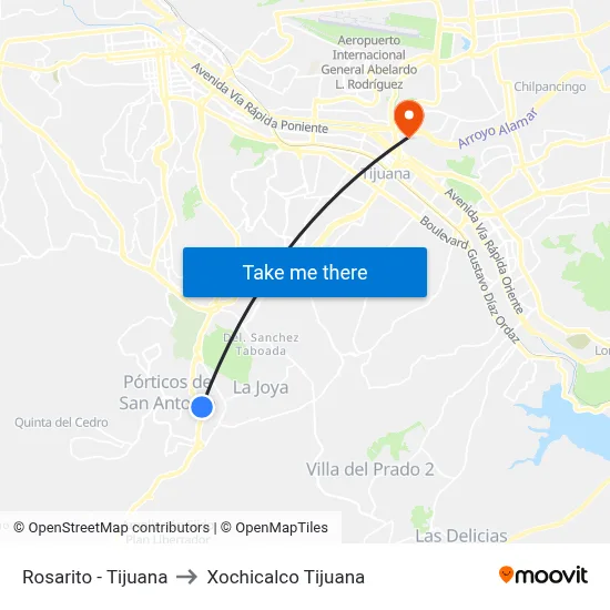 Rosarito - Tijuana to Xochicalco Tijuana map
