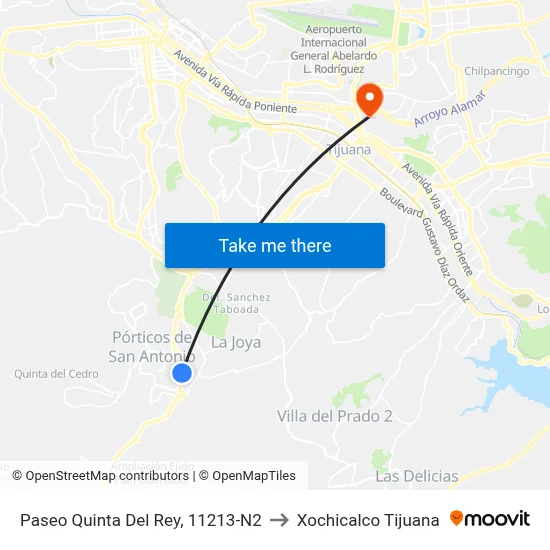 Paseo Quinta Del Rey, 11213-N2 to Xochicalco Tijuana map