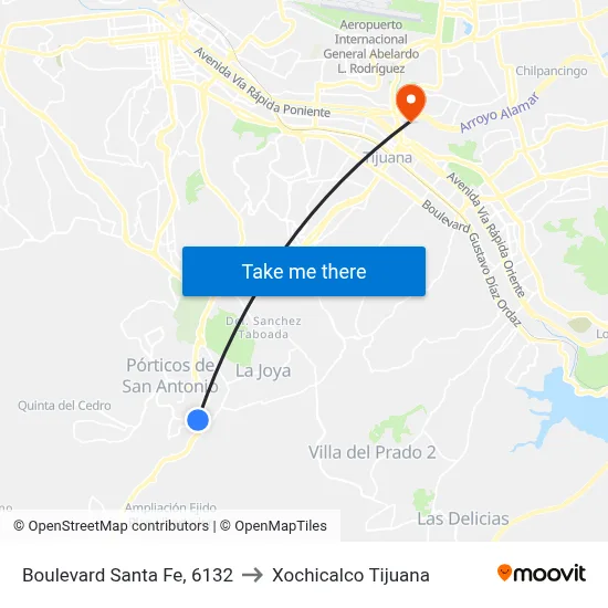 Boulevard Santa Fe, 6132 to Xochicalco Tijuana map