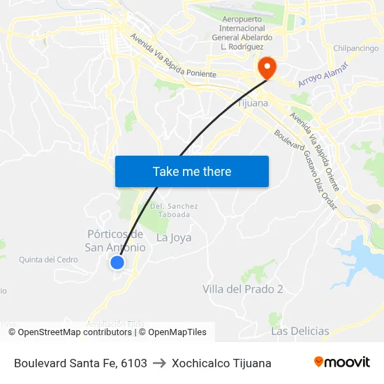 Boulevard Santa Fe, 6103 to Xochicalco Tijuana map