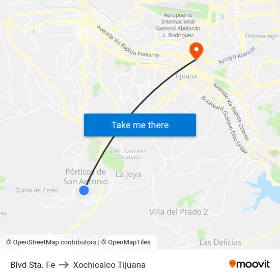Blvd Sta. Fe to Xochicalco Tijuana map