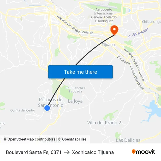Boulevard Santa Fe, 6371 to Xochicalco Tijuana map