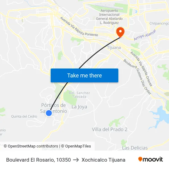 Boulevard El Rosario, 10350 to Xochicalco Tijuana map