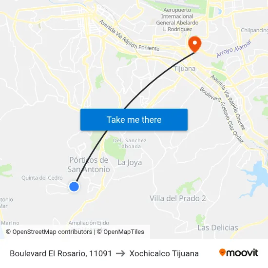 Boulevard El Rosario, 11091 to Xochicalco Tijuana map