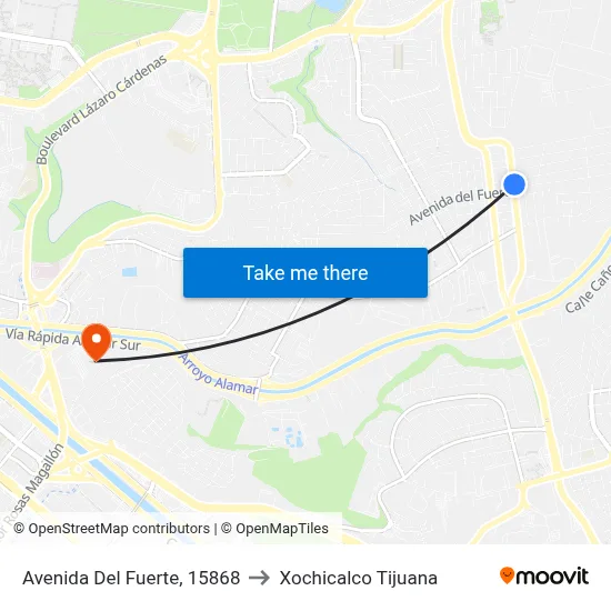Avenida Del Fuerte, 15868 to Xochicalco Tijuana map