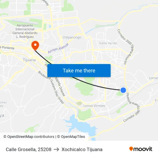 Calle Grosella, 25208 to Xochicalco Tijuana map