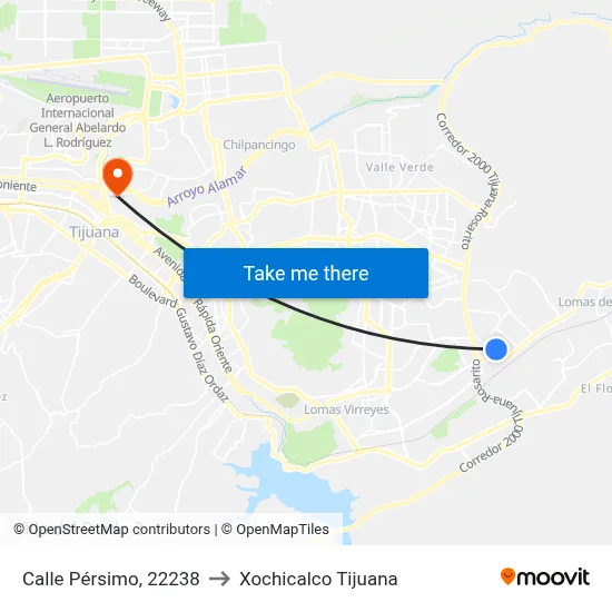 Calle Pérsimo, 22238 to Xochicalco Tijuana map