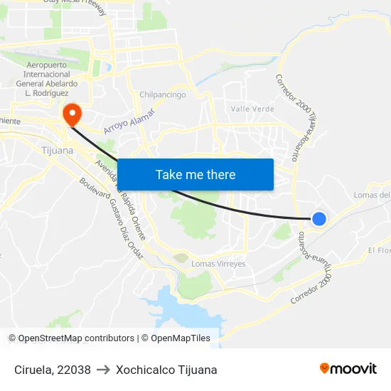 Ciruela, 22038 to Xochicalco Tijuana map