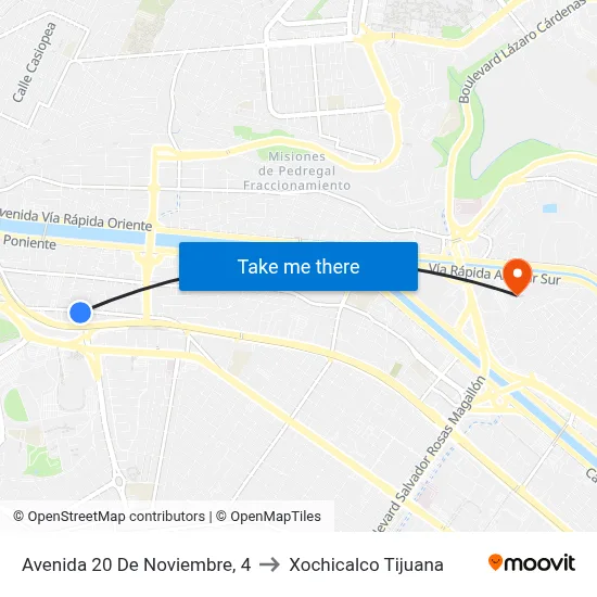 Avenida 20 De Noviembre, 4 to Xochicalco Tijuana map