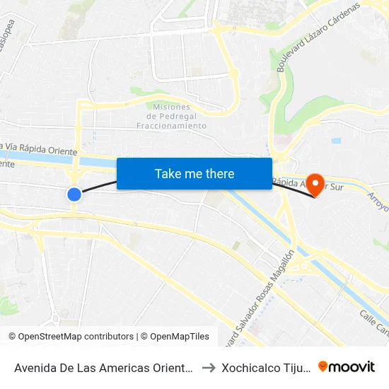 Avenida De Las Americas Oriente, 371 to Xochicalco Tijuana map