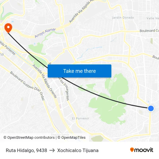 Ruta Hidalgo, 9438 to Xochicalco Tijuana map