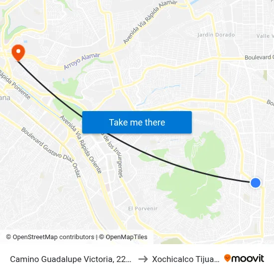 Camino Guadalupe Victoria, 22438 to Xochicalco Tijuana map