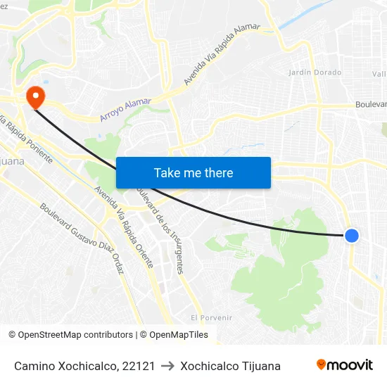 Camino Xochicalco, 22121 to Xochicalco Tijuana map