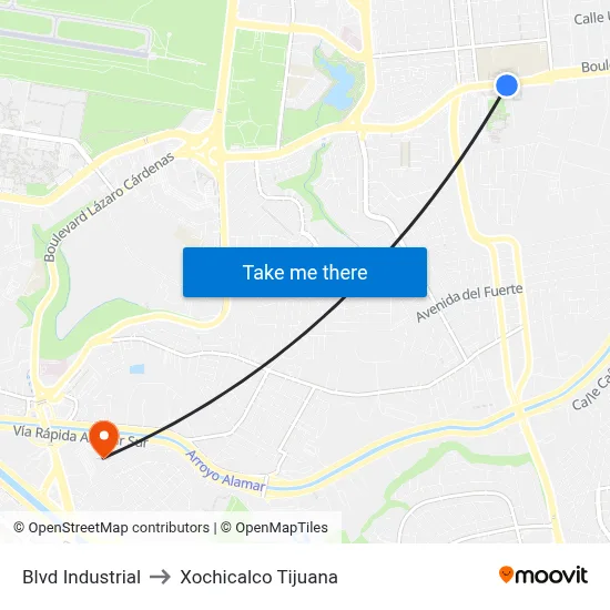 Blvd Industrial to Xochicalco Tijuana map