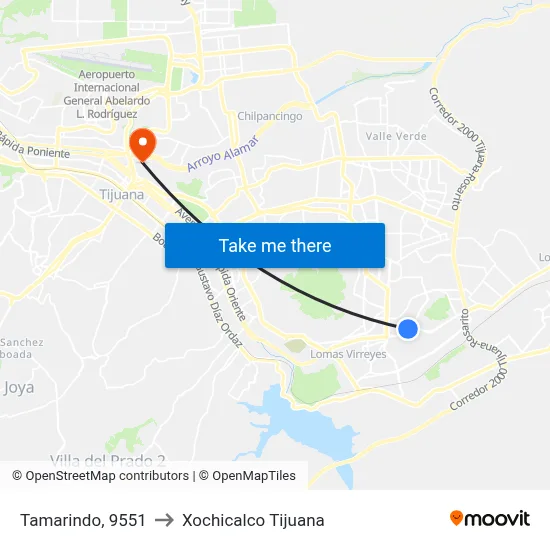 Tamarindo, 9551 to Xochicalco Tijuana map