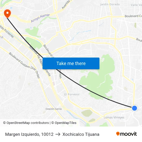 Margen Izquierdo, 10012 to Xochicalco Tijuana map